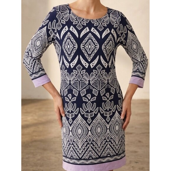 croft & barrow Dresses & Skirts - Croft & Barrow Geometric Tribal Print 3/4 Sleeve Shift Dress, Size XXL